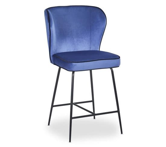 Chaise De Bar Velours Design "elsa" 100cm Bleu