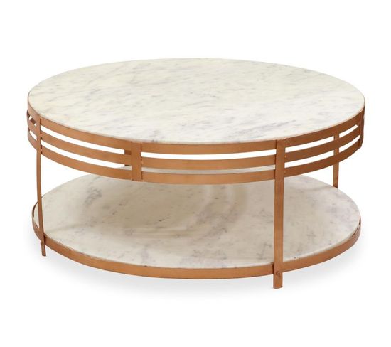 Table Basse En Marbre "lanay" 88cm Blanc Et Bronze