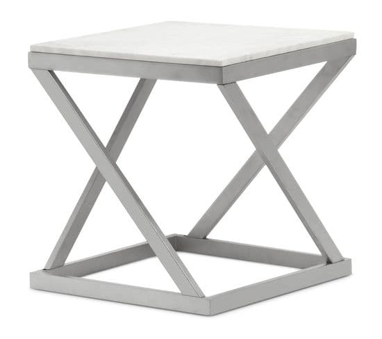 Table D'appoint Design "palamo" 57cm Argent Et Blanc
