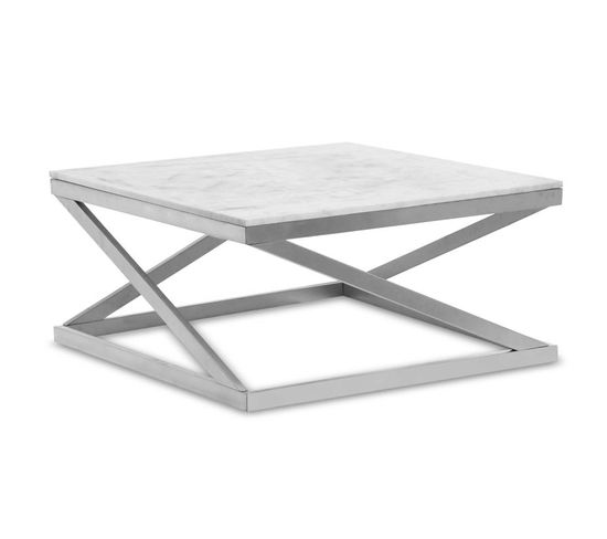 Table Basse Design "palamo" 86cm Argent Et Blanc