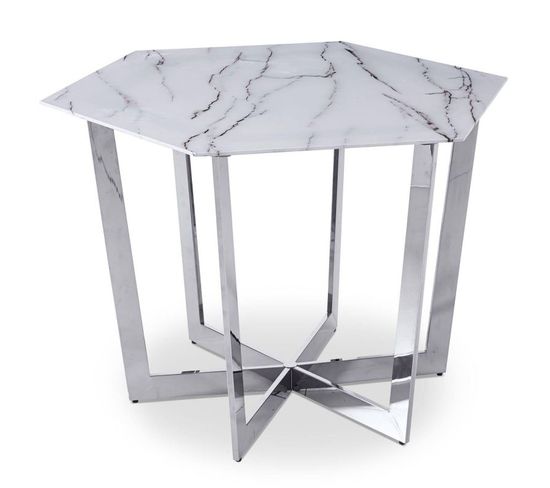 Table De Repas Design "dizazi" 120cm Blanc Et Argent