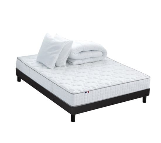 Pack Pret A Dormir Matelas Ressorts Cosmos + Sommier Anthracite + Couette Oreiller  160x200