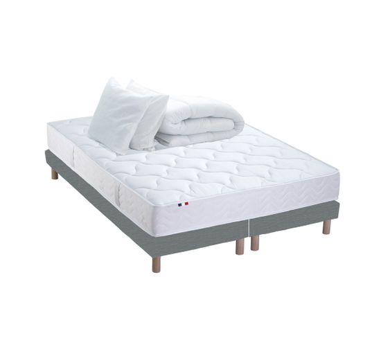 Pack Astre Ensemble Matelas Ressort 160x200 +Sommier + Couette + Oreillers -Made In France- 2x80x200