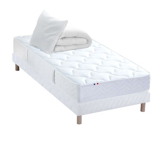 Pack Astre Matelas Ressorts + Sommier + Couette + Oreillers 90 X 190 Blanc