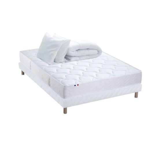 Pack Astre Matelas Ressorts + Sommier + Couette + Oreillers 140 X 190 Blanc