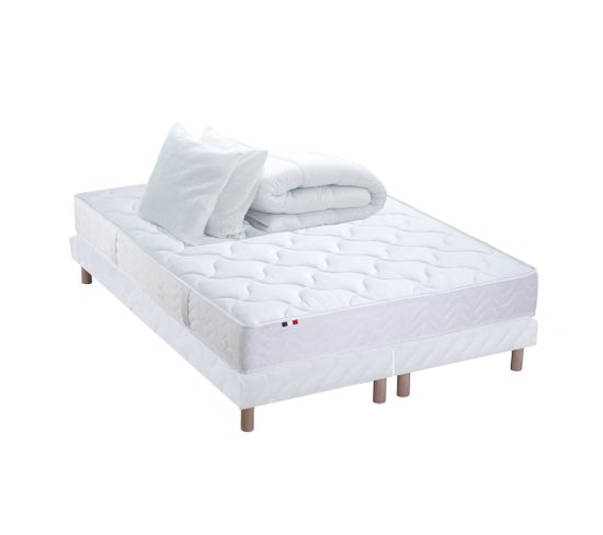 Pack Astre Matelas Ressorts + Sommier + Couette + Oreillers 2x80 X 200 Blanc