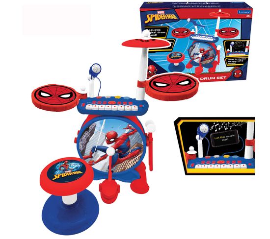 Batterie Electronique Spiderman Lumineuse Complète Avec Clavier, Cymbales Et Tabouret Spider-man