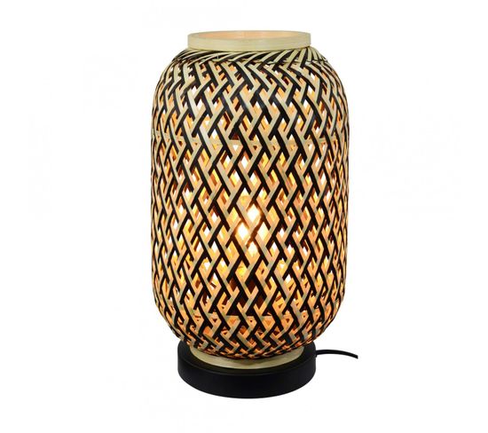 Lampe à Poser En Bambou Bicolore Et Métal Noir - Minelle
