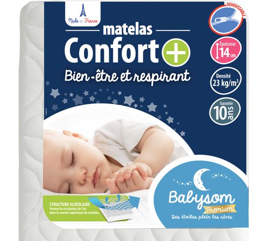 Matelas Bébé Confort+ 70x140cm - Ultra Ventilé - Déhoussable - Epaisseur 14 Cm - Garantie 10ans
