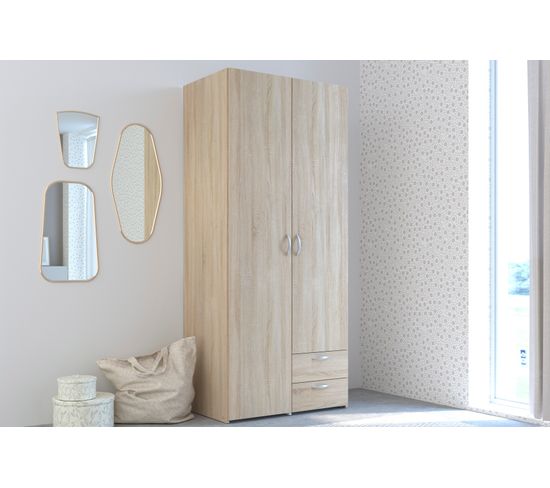 Armoire DAILY2 avec 2 portes 2 tiroirs imitation Chêne sonoma et blanc