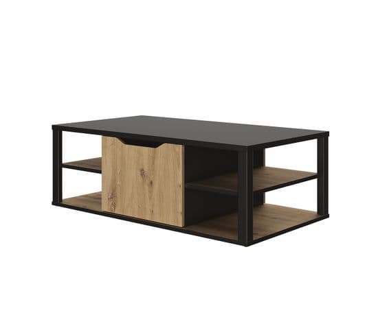Table Basse Bar- Décor Noir Et Chêne - L 110 X H 38 X P 60 Cm - Dakota