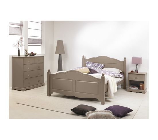 Chambre Taupe Lit 140 + Commode + Chevet