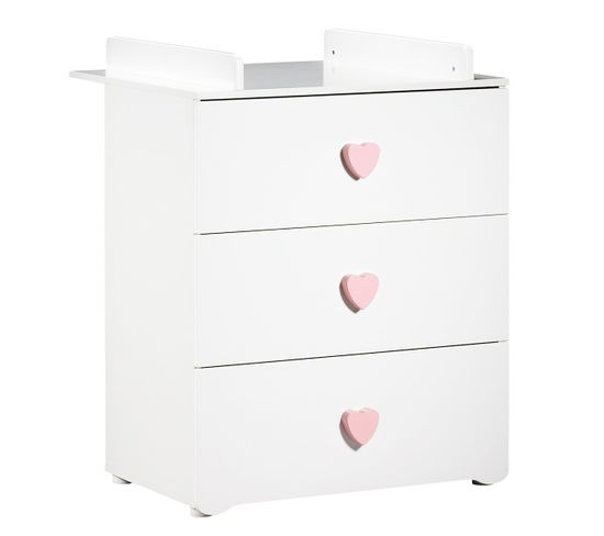 Commode A Langer New Basic 3 Tiroirs - Boutons Coeur Rose