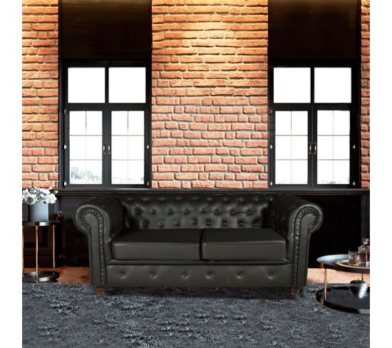 Canapé Chesterfield 2 Places Velours Bordeaux - Avec Traversins, Rembourré - Dimensions 174 X 74,5 X 70,5 Cm - 12
