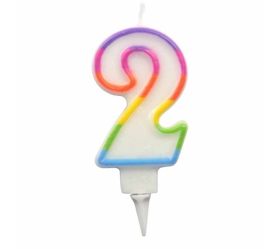 Bougie D'anniversaire "chiffre 2" 7cm Multicolore