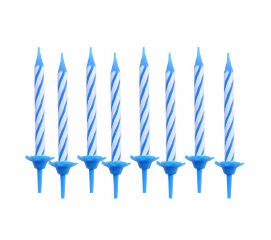 Lot De 24 Bougies D'anniversaire "support" 5cm Bleu