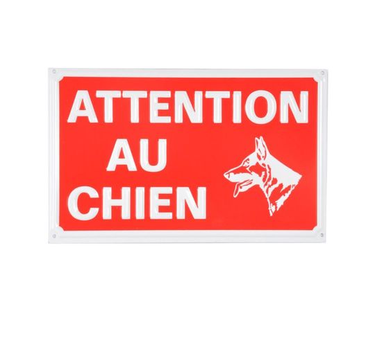 Plaque Décorative "attention Au Chien" 16cm Rouge