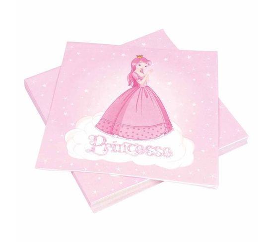 Lot De 20 Serviettes En Papier "princesse" 33x33cm Rose