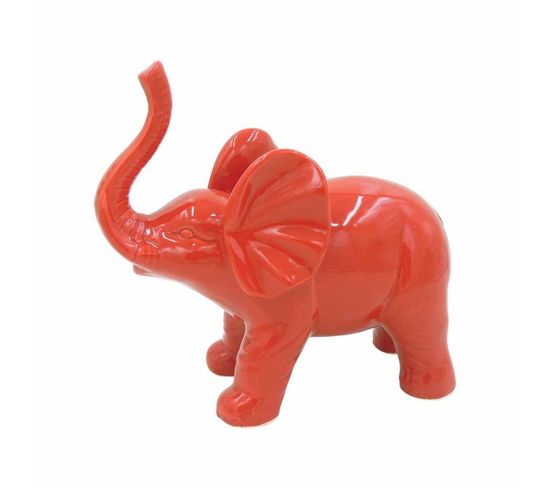 Statue Déco En Céramique "éléphant" 22cm Rouge