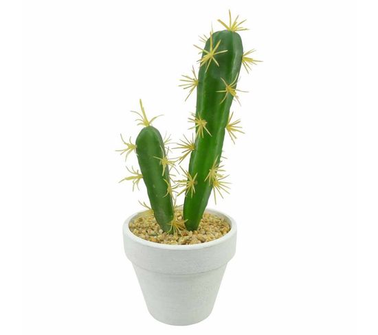 Plante Artificielle En Pot 2 Tiges "cactus" 23cm Blanc