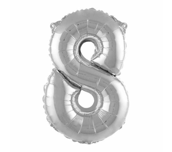Ballon Gonflable Métallisé "chiffre 8" 40cm Argent