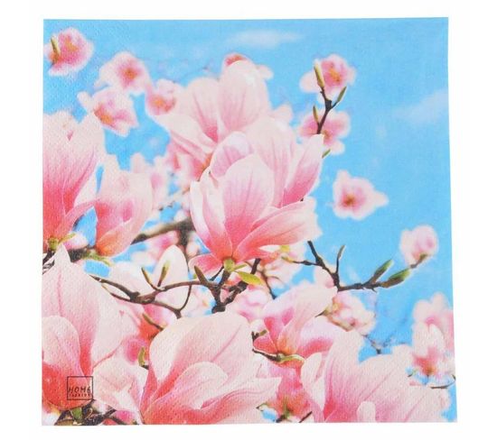 Lot De 20 Serviettes En Papier "magnolias" 33x33cm Rose