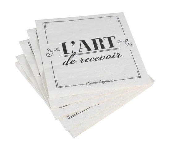 Lot De 20 Serviettes En Papier "l'art De Recevoir" 33x33cm Blanc