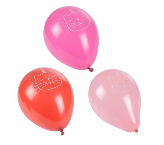 Lot De 6 Ballons Gonflables "boho Chat" 23cm Rose
