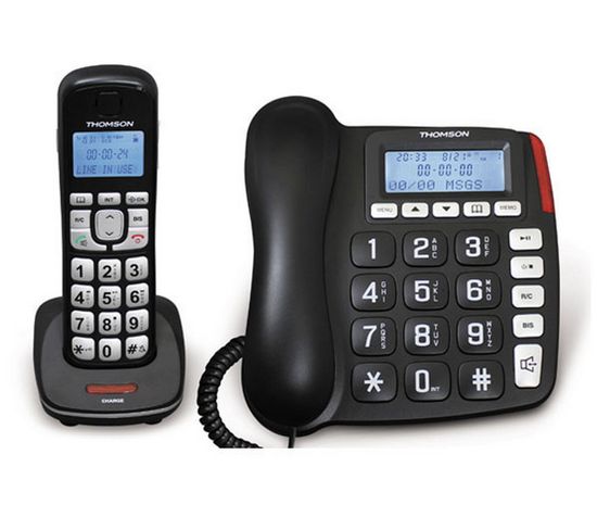 Téléphone Filaire Et Sans Fil Répondeur Dect Noir - Th540drblk