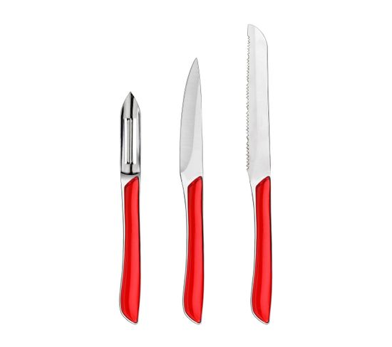 Eclat Rouge - Set 3 Couteaux : Office, Éplucheur, Petits-légumes