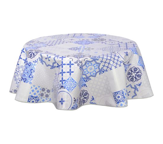 Nappe Ronde En Toile Ciree Design Miles Diam 135 Cm Bleu Nappe But
