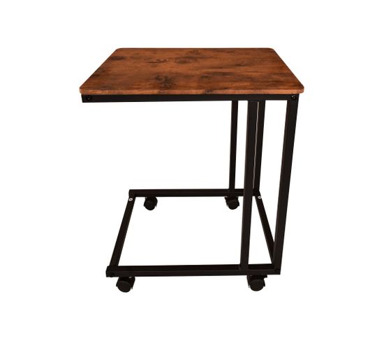 Table d'appoint en forme de C, Table de canapé de salon, Vintage marron 50X35X59,5