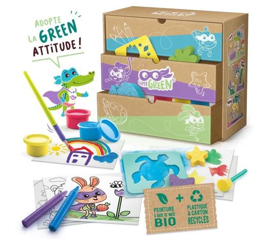 Super Green Kit De 3 Activités Bio : Coloriage, Tampons Et Peinture