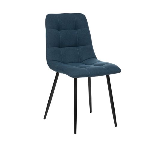 Chaise De Table Assise En Tissu Bleu Canard Et Pieds En Métal Noir