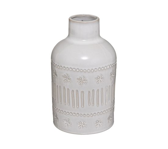 Vase En Céramique Ivoire Décorée H 21 Cm