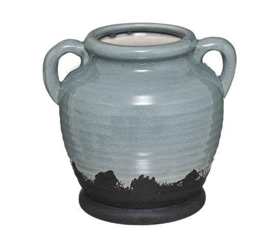 Vase Amphore En Céramique Vert Céladon D 20 X H 19,5 Cm
