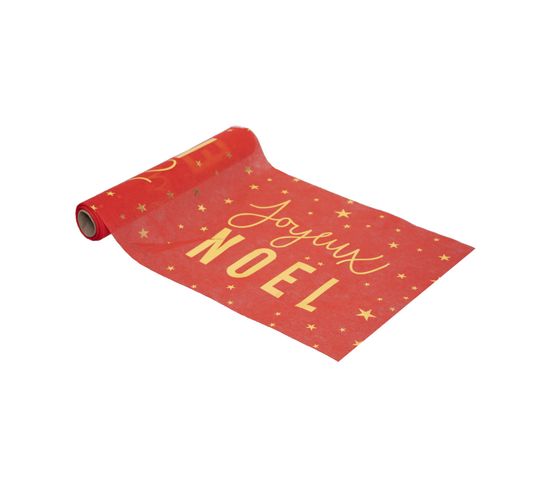 Chemin De Table Tissu Rouge Imprimé Joyeux Noël Doré 28 X 500 Cm