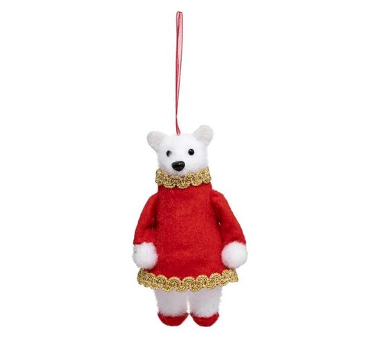 Sujet De Noël Déco "ours Avec Robe" 13cm Rouge