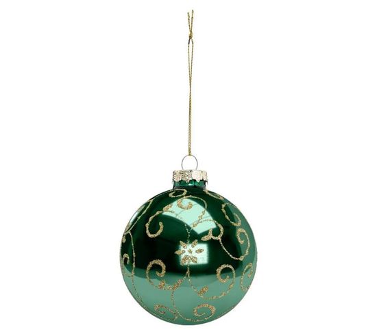 Boule De Noël Déco En Verre "soir" 8cm Vert