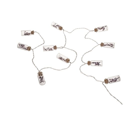 Guirlande Décorative à Piles 10 LED Bouteilles En Verre Avec Fleurs Séchées Mauves L165 Cm