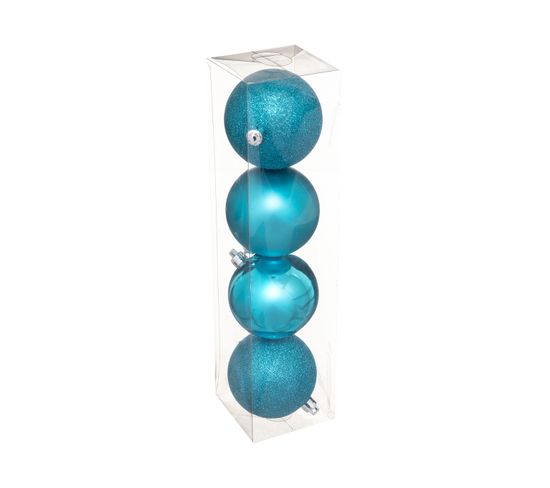 Déco De Sapin Lot De 4 Boules De Noël D 8 Cm - Turquoise