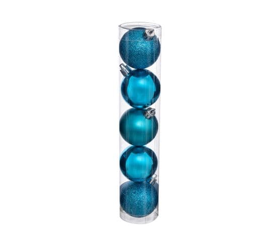 Déco De Sapin Lot De 5 Boules De Noël D 5 Cm - Turquoise