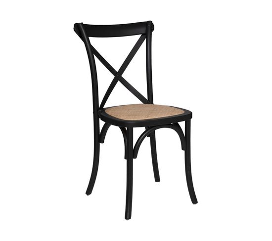 Chaise De Table Style Bistrot En Bois Noir Et Cannage