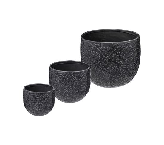 Set De 3 Pots En Céramique Noire