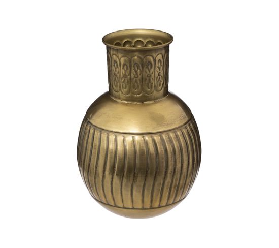 Vase En Métal Doré D 22 X H 31,5 Cm