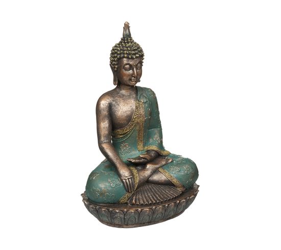 Statue Décorative Bouddha En Résine Bleu Vert H 43.5 Cm
