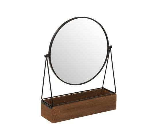 Miroir à Poser En Métal Noir Et Bois Avec Rangement H 28.5 Cm