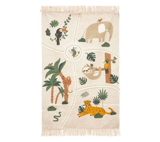 Tapis Enfant "carte Jungle" 100x150cm Multicolore