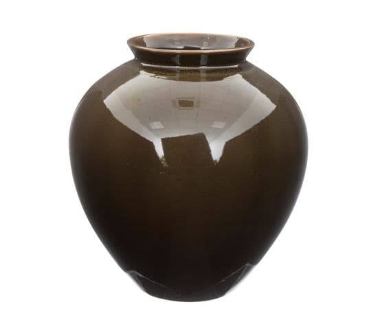 Vase En Céramique Émaillée Vert Kaki H 30 Cm