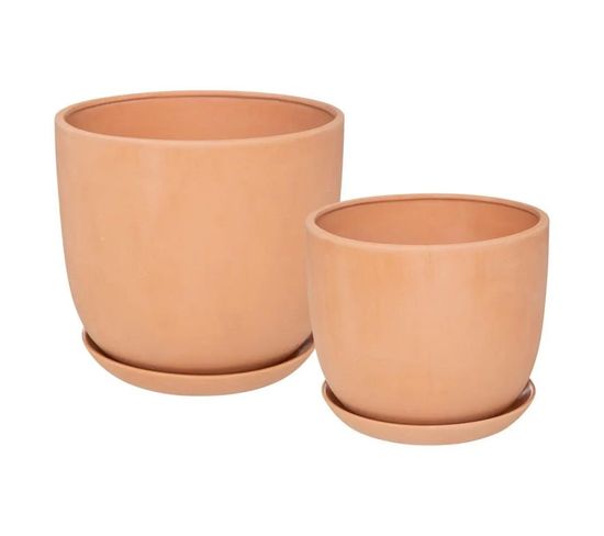 Lot De 2 Cache-pots Design "cosy" 23cm Terracotta